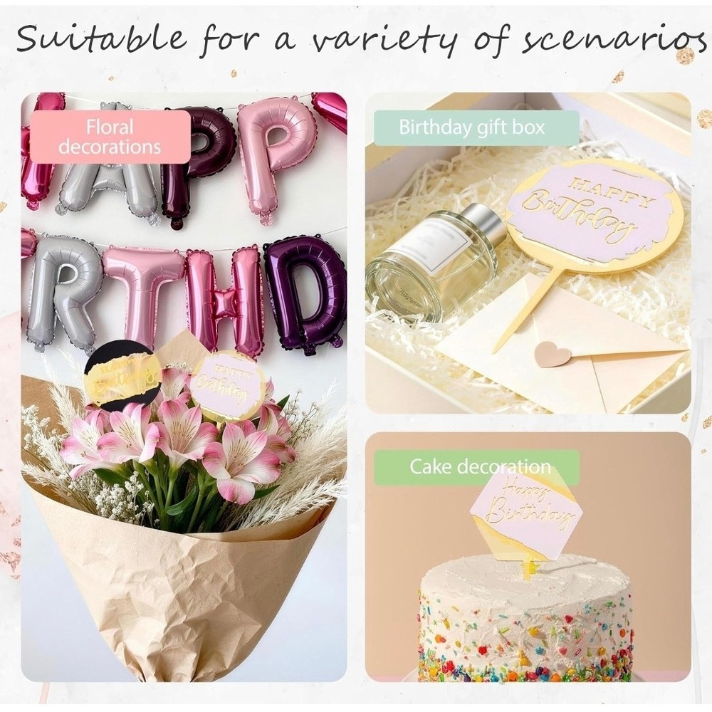 Cake Topper 8pc Birthday Unisex Gold Black Pink Modern Acrylic Set - Picture 3 of 4